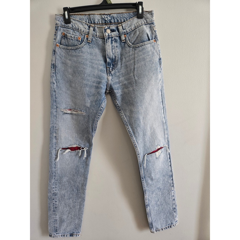 512 Levi's Distressed Jeans w/ Red Plaid Knee Patches | Grunge Punk Denim‎